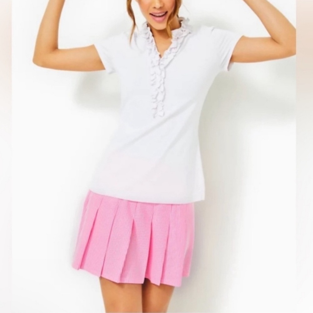 Lilly Pulitzer Priska Seersucker skort skirt Luxletic Sz 12 Pink Tennis Golf